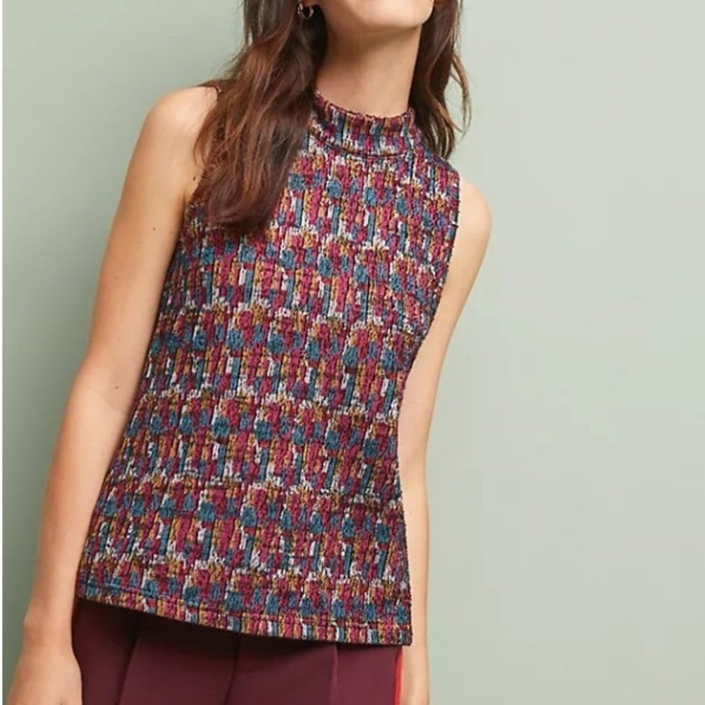 Anthropologie Akemi + Kin Knit Top Small Mock Neck Colorful Geometric